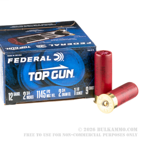25 Rounds of 12ga Ammo by Federal Top Gun - 2-3/4" 1 1/8 ounce #9 shot
