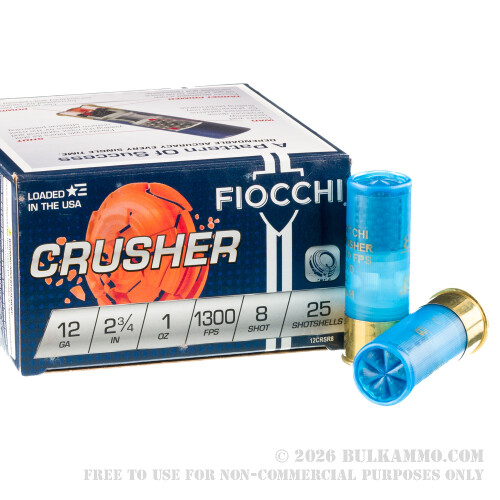 25 Rounds of 12ga Ammo by Fiocchi Crusher - 1 ounce #8 Shot