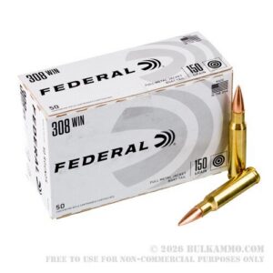 50 Rounds of .308 Win Ammo by Federal American Eagle - 150gr FMJBT